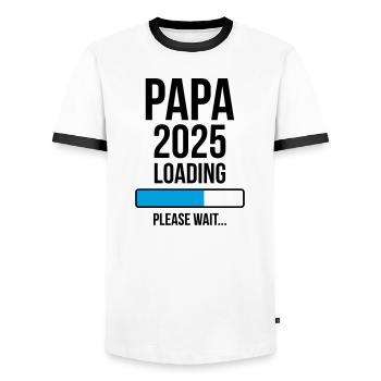 Papa 2025 Loading Bitte warten... - Männer Kontrast-T-Shirt - Weiß/Schwarz - Vorne - AI Model Female 172 light (172cm) & AI Model Male 178 dark (178cm)