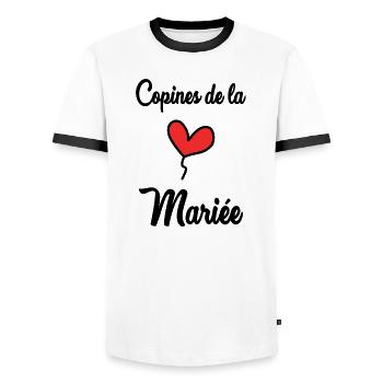 FREUNDINNEN DER BRAUT - Männer Kontrast-T-Shirt - Weiß/Schwarz - Vorne - AI Model Female 172 light (172cm) & AI Model Male 178 dark (178cm)