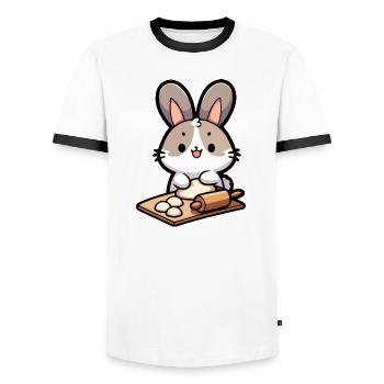 Bunny Baker: The Dough Delighter - Men's Ringer Shirt - white/black - Front - AI Model Female 172 light (172cm) & AI Model Male 178 dark (178cm)