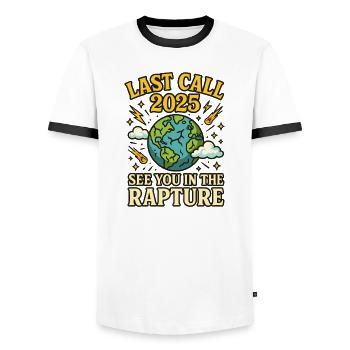 Dernier appel 2025 - T-shirt contrasté Homme - blanc/noir - Devant - AI Model Female 172 light (172cm) & AI Model Male 178 dark (178cm)