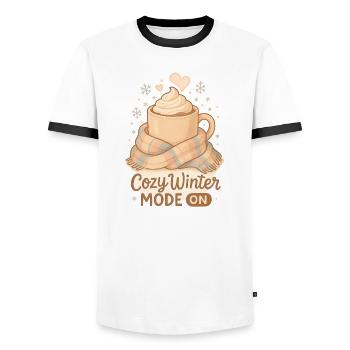 Cozy Winter Fashion – Cozy Winter Cocoa Design - Men's Ringer Shirt - white/black - Front - AI Model Female 172 light (172cm) & AI Model Male 178 dark (178cm)