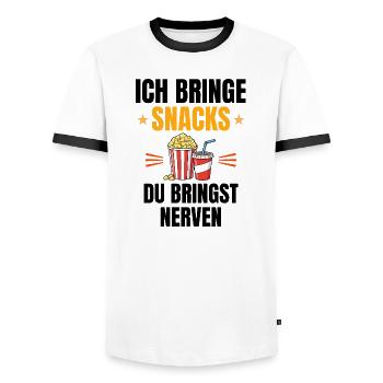 Ich Bringe Snacks Du Bringst Nerven Fußballabend - Männer Kontrast-T-Shirt - Weiß/Schwarz - Vorne - AI Model Female 172 light (172cm) & AI Model Male 178 dark (178cm)