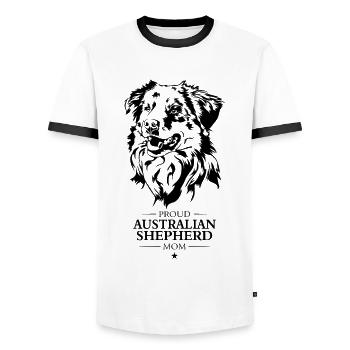 Australian Shepherd Mom Herding Dogs Dogs Wilsigns - Men's Ringer Shirt - white/black - Front - AI Model Female 172 light (172cm) & AI Model Male 178 dark (178cm)