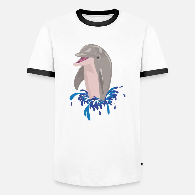 Dolphin sea beach splashes - Men's Ringer Shirt - white/black