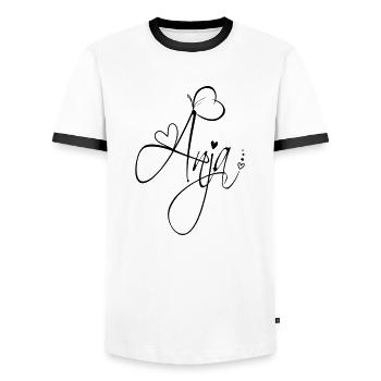 Anja Last name First name Girl Calligraphy Decor - Men's Ringer Shirt - white/black - Front - AI Model Female 172 light (172cm) & AI Model Male 178 dark (178cm)