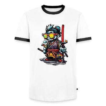 Samurai / Japanese / Harakiri / Katana / Man - Men's Ringer Shirt - white/black - Front - AI Model Female 172 light (172cm) & AI Model Male 178 dark (178cm)