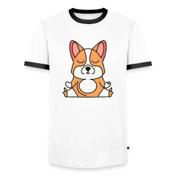 Corgi Yoga Pose Dog Gift Puppy - Men's Ringer Shirt - white/black - Front - AI Model Female 172 light (172cm) & AI Model Male 178 dark (178cm)