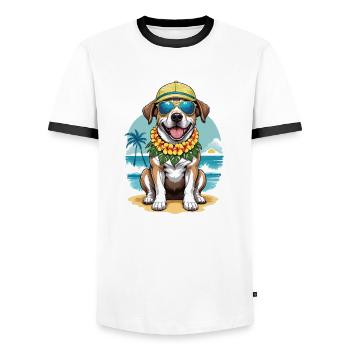 Vacances pour chiens Vacances pour chiens Île d’Hawaï Mer - T-shirt contrasté Homme - blanc/noir - Devant - AI Model Female 172 light (172cm) & AI Model Male 178 dark (178cm)