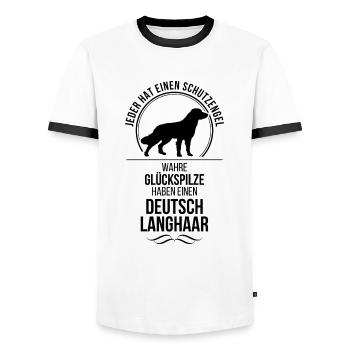 DEUTSCH LANGHAAR Schutzengel Hunde Spruch Wilsigns - Männer Kontrast-T-Shirt - Weiß/Schwarz - Vorne - AI Model Female 172 light (172cm) & AI Model Male 178 dark (178cm)