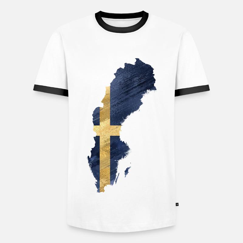 SUÈDE MAP DRAPEAU - T-shirt contrasté Homme - blanc/noir