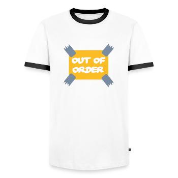 Out of order - Office - Men's Ringer Shirt - white/black - Front - AI Model Female 172 light (172cm) & AI Model Male 178 dark (178cm)