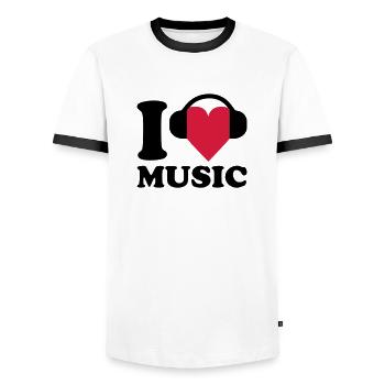 I love Music - Männer Kontrast-T-Shirt - Weiß/Schwarz - Vorne - AI Model Female 172 light (172cm) & AI Model Male 178 dark (178cm)