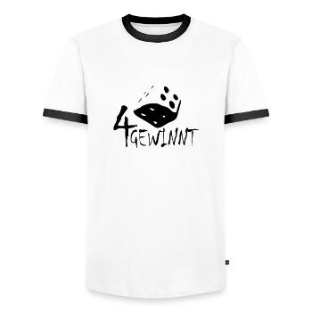 4 gewinnt - Männer Kontrast-T-Shirt - Weiß/Schwarz - Vorne - AI Model Female 172 light (172cm) & AI Model Male 178 dark (178cm)