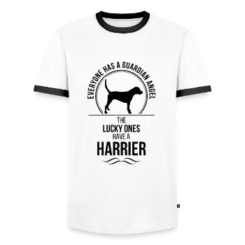 HARRIER Guardian Angel Hunde Spruch Wilsigns - Männer Kontrast-T-Shirt - Weiß/Schwarz - Vorne - AI Model Female 172 light (172cm) & AI Model Male 178 dark (178cm)