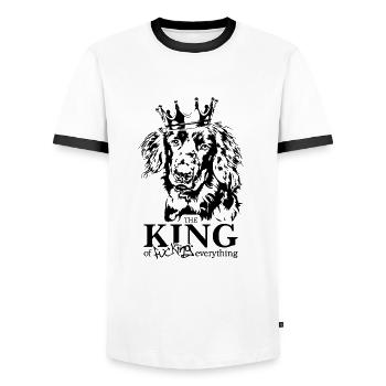 Hovawart King of everything dog Wilsigns - Men's Ringer Shirt - white/black - Front - AI Model Female 172 light (172cm) & AI Model Male 178 dark (178cm)