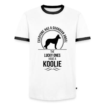 Koolie Guardian Angel Dog Dog Wilsigns - Men's Ringer Shirt - white/black - Front - AI Model Female 172 light (172cm) & AI Model Male 178 dark (178cm)