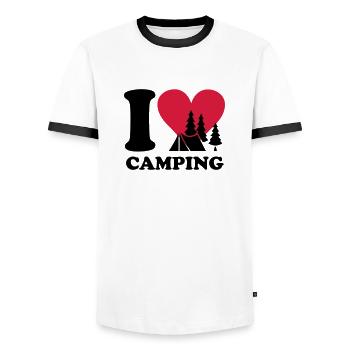 i love camping - Männer Kontrast-T-Shirt - Weiß/Schwarz - Vorne - AI Model Female 172 light (172cm) & AI Model Male 178 dark (178cm)