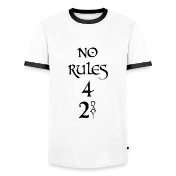 NO RULES, Keine Regeln - Männer Kontrast-T-Shirt - Weiß/Schwarz - Vorne - AI Model Female 172 light (172cm) & AI Model Male 178 dark (178cm)
