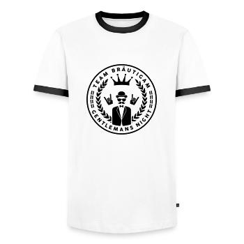 Team Bräutigam - Gentlemans night - JGA Crew - Männer Kontrast-T-Shirt - Weiß/Schwarz - Vorne - AI Model Female 172 light (172cm) & AI Model Male 178 dark (178cm)
