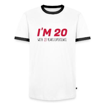 41 - Birthday - Anniversaire - Geburtstag - Humor - Men's Ringer Shirt - white/black - Front - AI Model Female 172 light (172cm) & AI Model Male 178 dark (178cm)