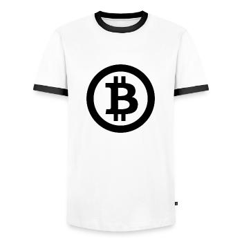 Bitcoin - Black - Men's Ringer Shirt - white/black - Front - AI Model Female 172 light (172cm) & AI Model Male 178 dark (178cm)