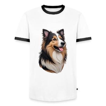 Australian Shepherd - Men's Ringer Shirt - white/black - Front - AI Model Female 172 light (172cm) & AI Model Male 178 dark (178cm)