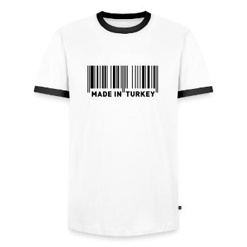 MADE IN TURKEY - Men's Ringer Shirt - white/black - Front - AI Model Female 172 light (172cm) & AI Model Male 178 dark (178cm)