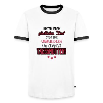 Tagesmutter glückliche Kinder - Männer Kontrast-T-Shirt - Weiß/Schwarz - Vorne - AI Model Female 172 light (172cm) & AI Model Male 178 dark (178cm)