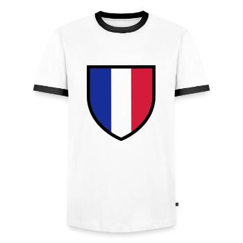 blason, écusson, drapeau France (T) - T-shirt contrasté Homme - blanc/noir - Devant - AI Model Female 172 light (172cm) & AI Model Male 178 dark (178cm)