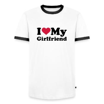 I love my girlfriend - T-shirt contrasté Homme - blanc/noir - Devant - AI Model Female 172 light (172cm) & AI Model Male 178 dark (178cm)