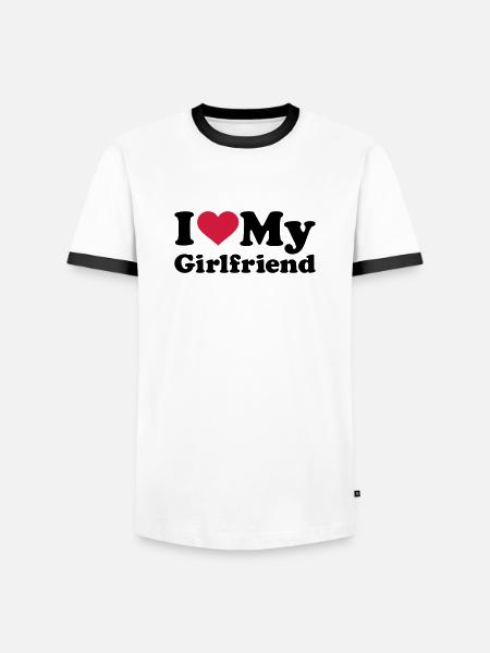I love my girlfriend - Herre kontrast-T-shirt - hvid/sort