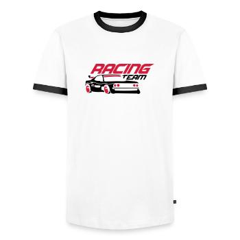 Voiture de l'équipe de course - T-shirt contrasté Homme - blanc/noir - Devant - AI Model Female 172 light (172cm) & AI Model Male 178 dark (178cm)