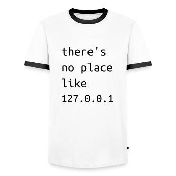 Es gibt keinen Ort wie 127.0.0.1 - Männer Kontrast-T-Shirt - Weiß/Schwarz - Vorne - AI Model Female 172 light (172cm) & AI Model Male 178 dark (178cm)