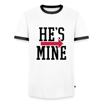 he_is_mine_1_f2 - Männer Kontrast-T-Shirt - Weiß/Schwarz - Vorne - AI Model Female 172 light (172cm) & AI Model Male 178 dark (178cm)