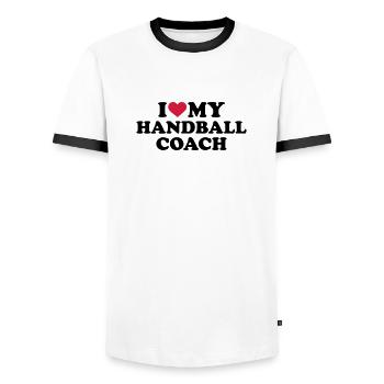 Handball coach - Men's Ringer Shirt - white/black - Front - AI Model Female 172 light (172cm) & AI Model Male 178 dark (178cm)