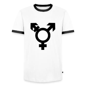Transgender Zeichen- LGBT - Homosexuell - Gay - Männer Kontrast-T-Shirt - Weiß/Schwarz - Vorne - AI Model Female 172 light (172cm) & AI Model Male 178 dark (178cm)