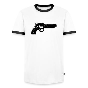 Magnum Gun Stencil - Men's Ringer Shirt - white/black - Front - AI Model Female 172 light (172cm) & AI Model Male 178 dark (178cm)