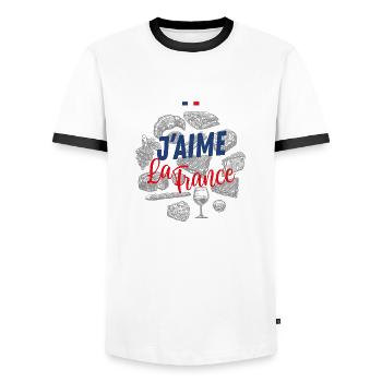 J'aime la France - T-shirt contrasté Homme - blanc/noir - Devant - AI Model Female 172 light (172cm) & AI Model Male 178 dark (178cm)
