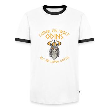 Wolf Odins lamm gottes Geschenk Dänemark Nord - Männer Kontrast-T-Shirt - Weiß/Schwarz - Vorne - AI Model Female 172 light (172cm) & AI Model Male 178 dark (178cm)
