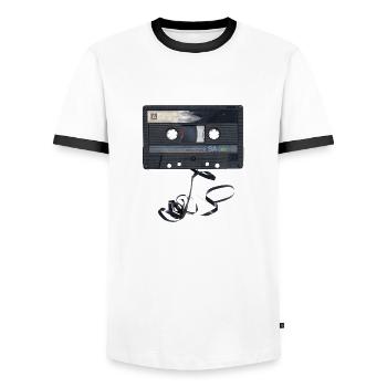 Music walkman audio tape retro music - Men's Ringer Shirt - white/black - Front - AI Model Female 172 light (172cm) & AI Model Male 178 dark (178cm)