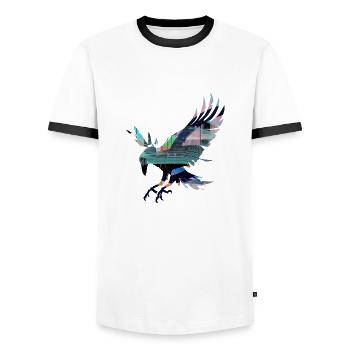 rabe,crow,bird,graffiti,red,collage,colorful,painting - Men's Ringer Shirt - white/black - Front - AI Model Female 172 light (172cm) & AI Model Male 178 dark (178cm)