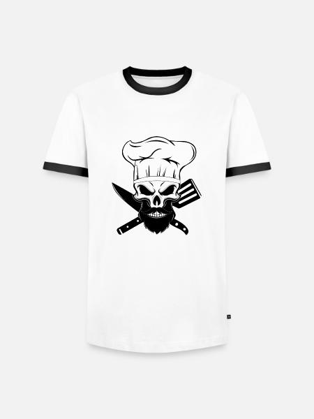 cook bearded skeleton bake bearded human chef - Men's Ringer Shirt - white/black