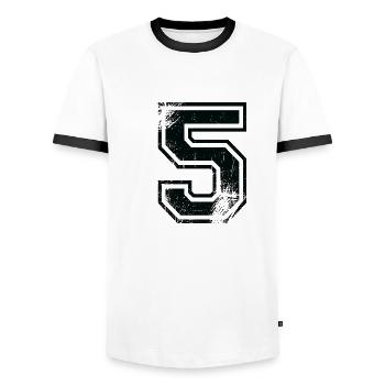 Number 5 Team Football baseball basketball university - Men's Ringer Shirt - white/black - Front - AI Model Female 172 light (172cm) & AI Model Male 178 dark (178cm)