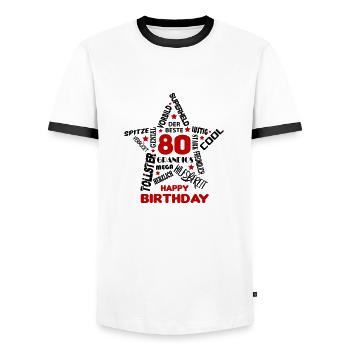 Geburtstag Mann 80 Happy Birthday Men Alter Best - Männer Kontrast-T-Shirt - Weiß/Schwarz - Vorne - AI Model Female 172 light (172cm) & AI Model Male 178 dark (178cm)