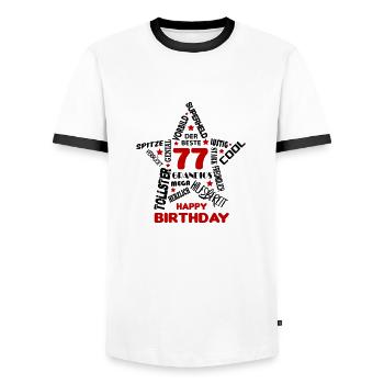 Geburtstag Mann 77 Happy Birthday Men Alter Best - Männer Kontrast-T-Shirt - Weiß/Schwarz - Vorne - AI Model Female 172 light (172cm) & AI Model Male 178 dark (178cm)