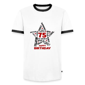 Geburtstag Mann 75 Happy Birthday Men Alter Best - Männer Kontrast-T-Shirt - Weiß/Schwarz - Vorne - AI Model Female 172 light (172cm) & AI Model Male 178 dark (178cm)