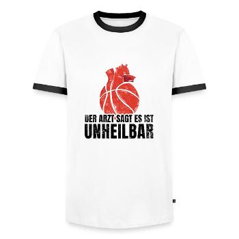Basketball Frequenz - Männer Kontrast-T-Shirt - Weiß/Schwarz - Vorne - AI Model Female 172 light (172cm) & AI Model Male 178 dark (178cm)