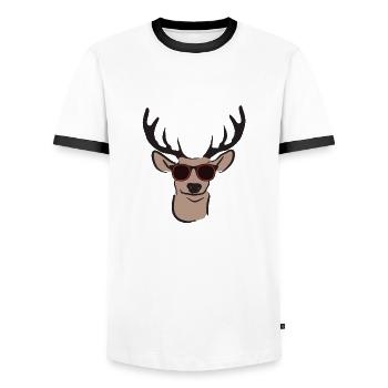 Deer with sunglasses - Men's Ringer Shirt - white/black - Front - AI Model Female 172 light (172cm) & AI Model Male 178 dark (178cm)