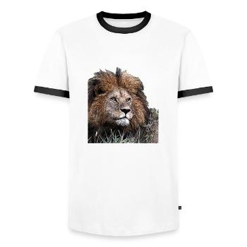 Lion portrait - Men's Ringer Shirt - white/black - Front - AI Model Female 172 light (172cm) & AI Model Male 178 dark (178cm)