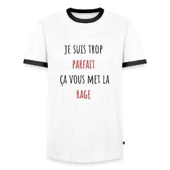 je suis trop parfait ça vous met la rage - T-shirt contrasté Homme - blanc/noir - Devant - AI Model Female 172 light (172cm) & AI Model Male 178 dark (178cm)